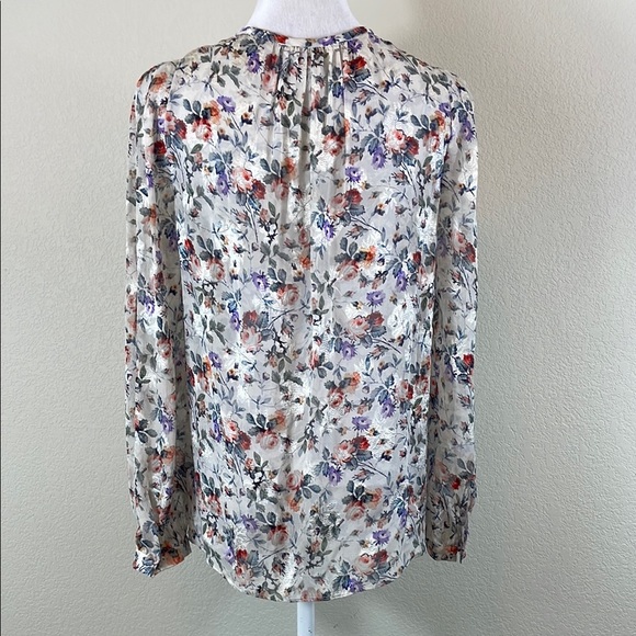 Rebecca Taylor Sheer Floral Long Sleeve Blouse with Key Hole Front 4 - Picture 5 of 8